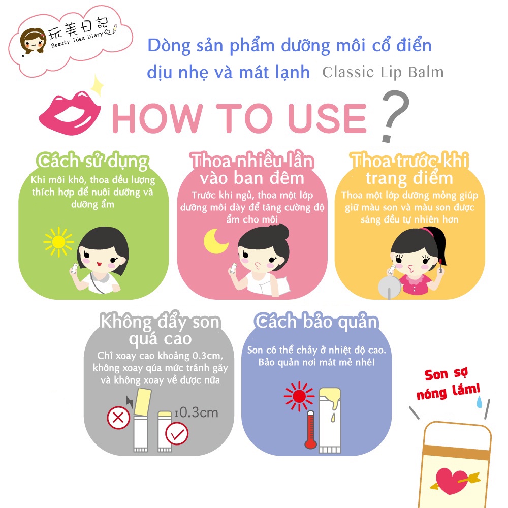 [FREESHIP] Son Dưỡng Môi Cấp Ẩm,Phục Hồi, Sáng Môi Beauty Idea Diary 5g/thỏi