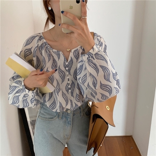 Áo sơ mi dài tay in hình nữ phong cách Hàn Quốc