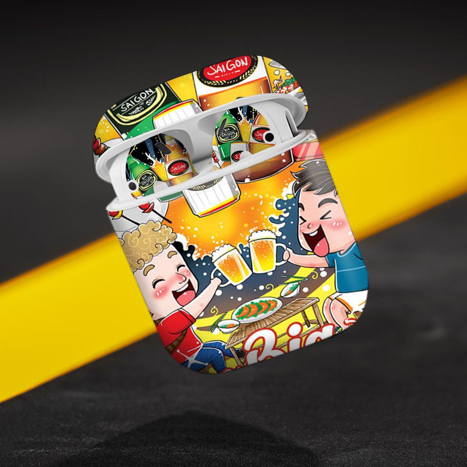 Miếng dán skin cho AirPods in hình Bia Sài Gòn - Chib003 (AirPods 1, 2, 3, Pro, i12)