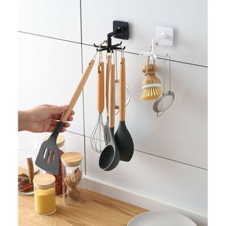 Móc Treo Đồ Đa Năng - Giá Tròn Treo Đồ Nhà Bếp Dán Tường 6 Móc Xoay 360 Độ Treo Đồ Đa Năng (Loại Mới)