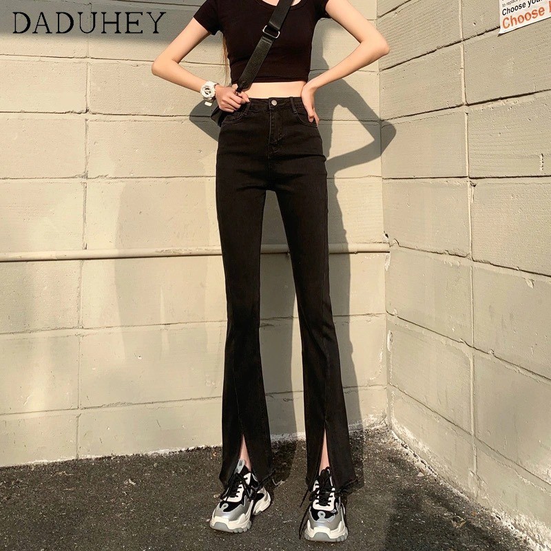 Ảnh Daduhey Quần jean dài ống loe lưng cao màu đen phong cách Hàn Quốc thời trang mùa hè dành cho nữ 2021 2