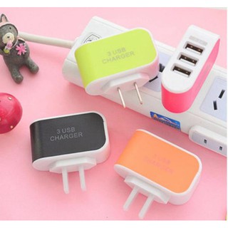 Củ Sạc 3 Cổng USB 3.1A Cốc Sạc Đa Năng Nhiều Máy Nhựa ABS Màu Sắc Đẹp Có Đèn LED Hàng Cao Cấp