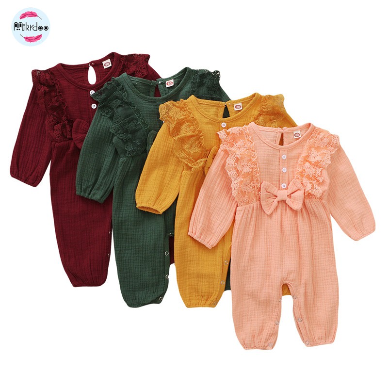 Áo liền quần Mikrdoo vải cotton tay dài thoải mái dành cho bé trai và bé gái 0-18 tháng tuổi
