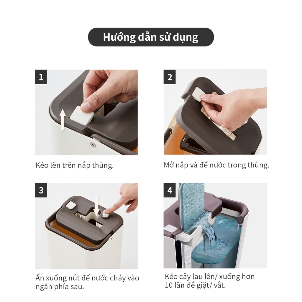 Bộ cây lau nhà LocknLock Squeeze Flat Mop ETM471 , cây lau nhẹ, dễ dàng vắt nước, làm sạch - K-MALL