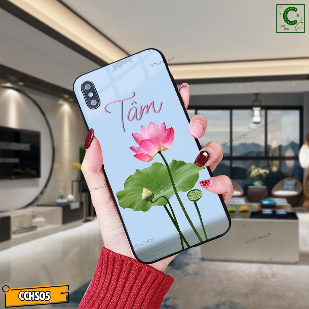Ốp lưng iphone mặt kính in hình siêu nét  - Đóa sen chữ Tâm  - 6/6plus/6s/6splus/7/7plus/8/8plus/x/.....