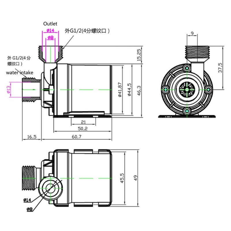 Máy bơm nước chìm Mini SHI DC 12V Động cơ không chổi than Nâng siêu êm 5M 800L