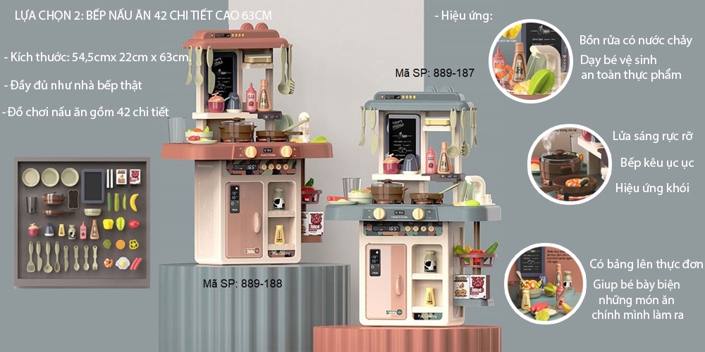 Đồ chơi nhà bếp 63cm 42 chi tiết có khói BBT Global