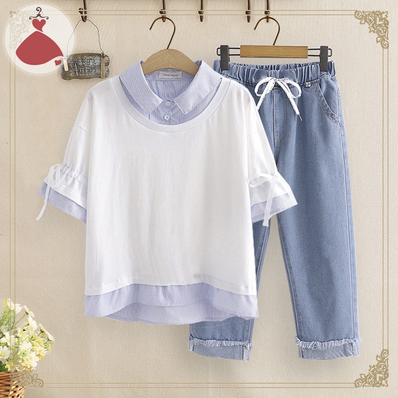 SOBIN BIG SIZE (50-90)KG SÉT ÁO THUN MIX QUẦN JEAN ỐNG SUÔNG NỮ TRẺ ...