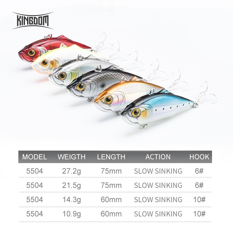 Ảnh Mồi Câu Cá Kingdom 5504 Cứng Dạng VIB Chìm Có 6 Màu Tùy Chọn 75mm 21.5g/27.2g 60mm 10.9g/14.3g 1