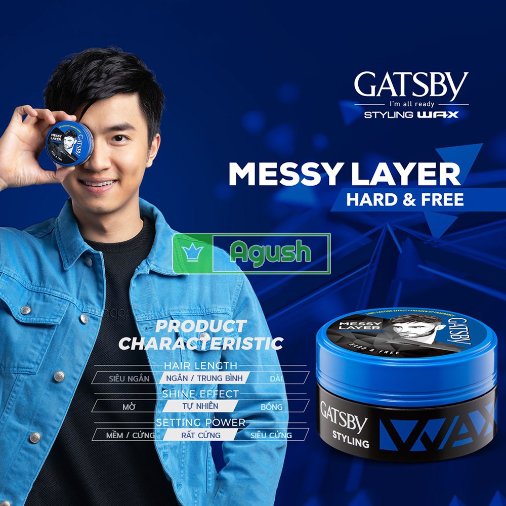 Sáp vuốt tóc nam nữ thơm tạo kiểu mềm giữ nếp chính hãng nhật bản Gatsby Wax Hard Free hộp xanh 75g không bết rít giá rẻ