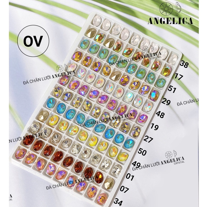 Túi 10 Viên Đá khối Nail Hình Oval/ Bầu Dục Chân Vàng Trang Trí Móng ANGELICA OV