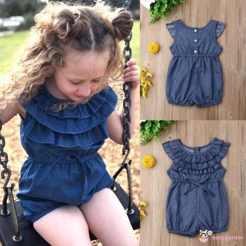 Áo liền quần tay viền bèo hông thắt nơ thời trang cho bé gái