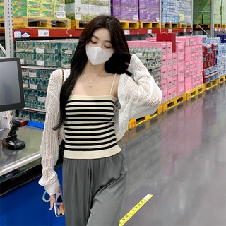 Áo Hai Dây Dệt Kim Kẻ Sọc Nhỏ Thời Trang Mùa Hè Cho Nữ