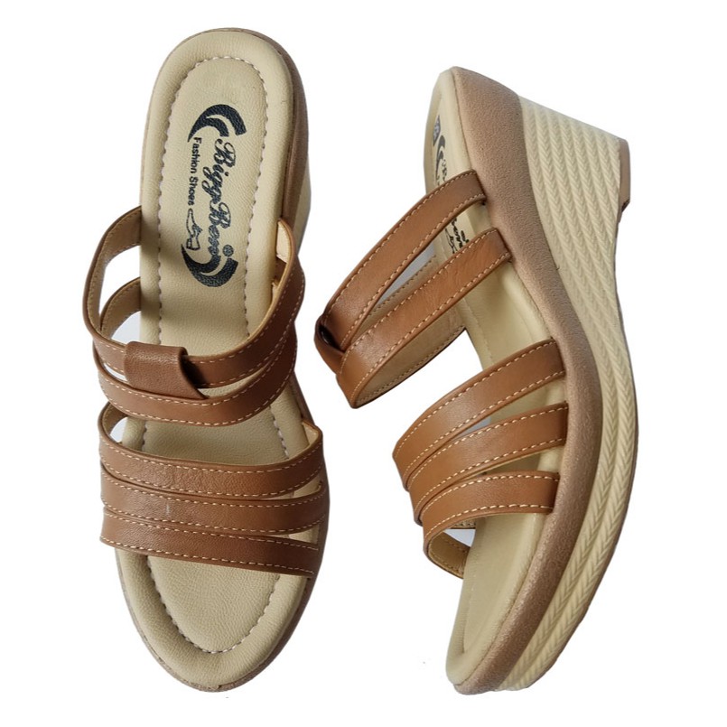 Dép đế xuồng nữ da bò BIGGBEN cao 7 cm HKD369