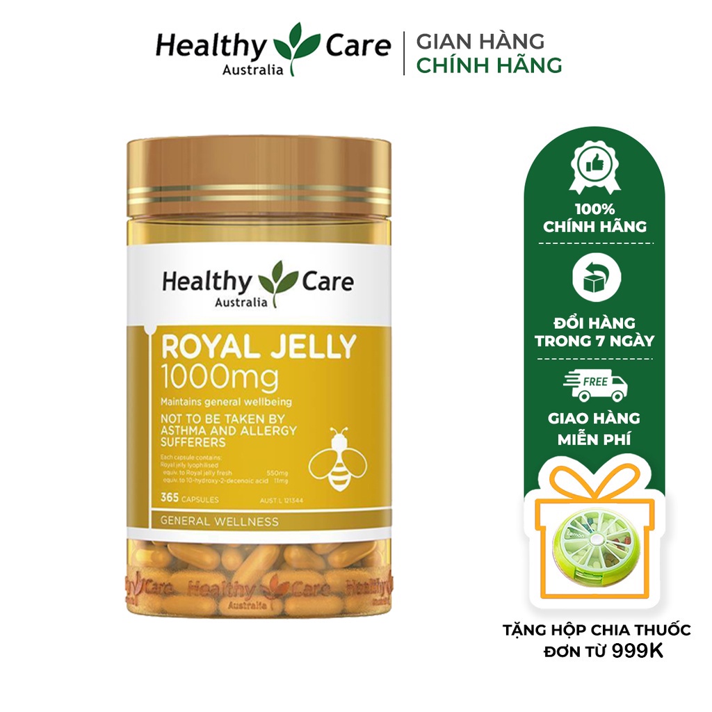 Viên uống sữa ong chúa Healthy Care Royal Jelly hỗ trợ làm đẹp da làm chậm lão hóa 365 viên
