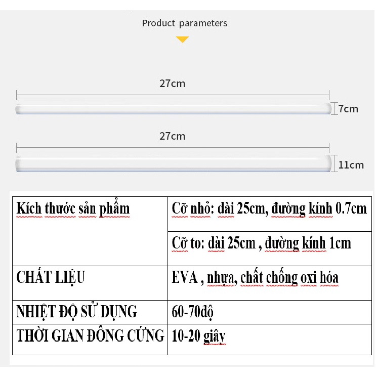 Que Keo nến trong silicon cỡ keo nên nhỏ và keo nến to dùng cho súng bắn keo