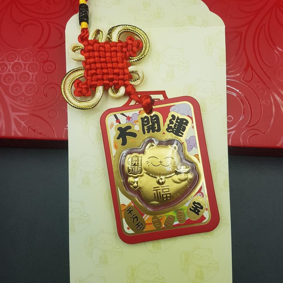 Mèo Thần Tài Vàng Maneki Neko Nhật Bản 24K (Có Dây Treo)