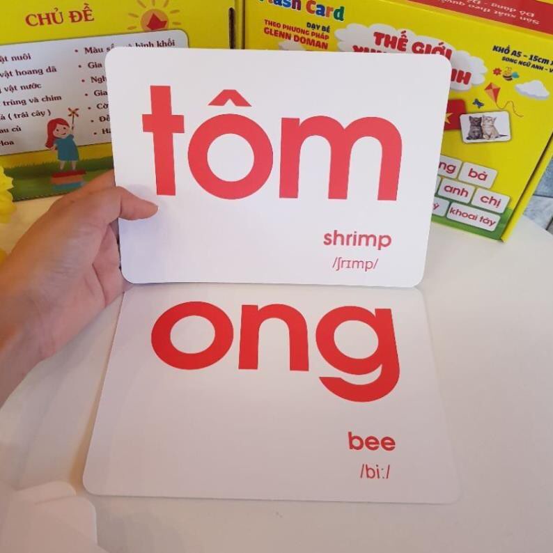 Thẻ Flashcard A5 khổ 15x20cm Bộ 100 thẻ học thông minh 14 chủ để song ngữ dày đẹp dạy bé theo phương pháp Glenn Doman