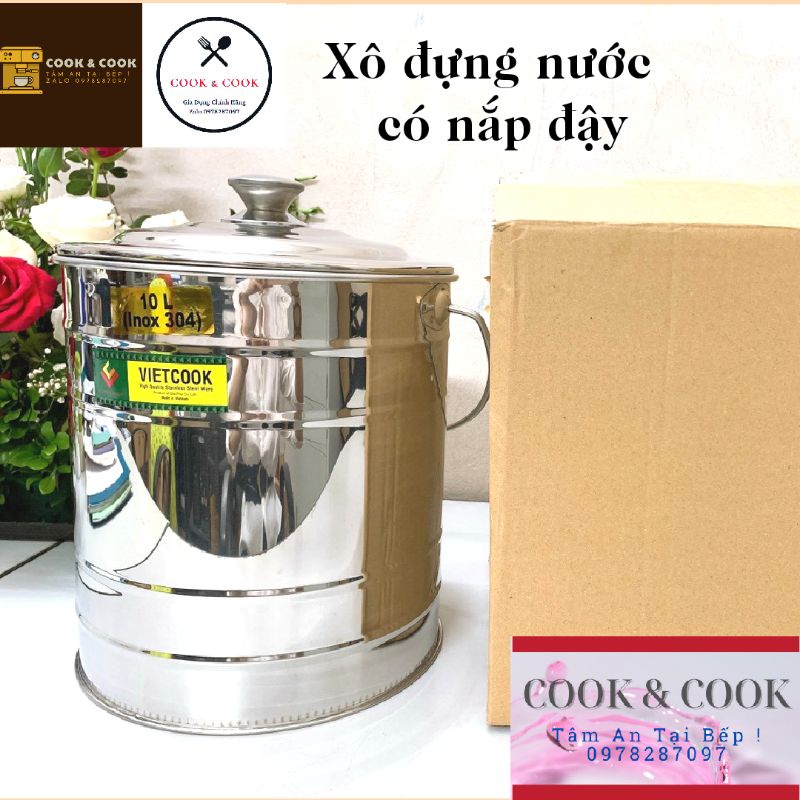 [Chính Hãng] Xô inox đựng nước 10, 15, 20 lít VIETCOOK có nắp đậy inox ...