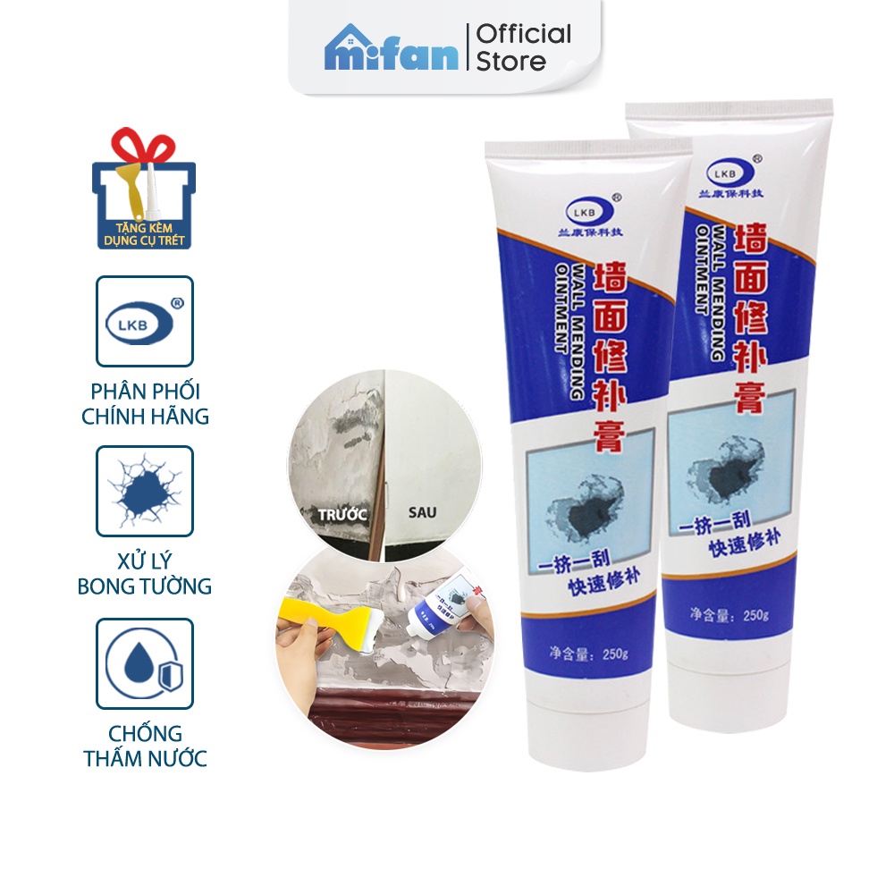 Ảnh Keo Vá Tường Chống Thấm LKB 250gr - Trám Trét Vết Nứt Khe Hở Tường - Chống Mốc Ẩm Làm Sạch Tường - HÀNG CHÍNH HÃNG 1