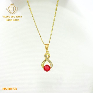 Dây Chuyền, Vòng Cổ Nữ Mặt Đính Đá Màu Đỏ Xi Mạ Vàng Non Cao Cấp - Trang Sức Hava Hong Kong - HVDN53