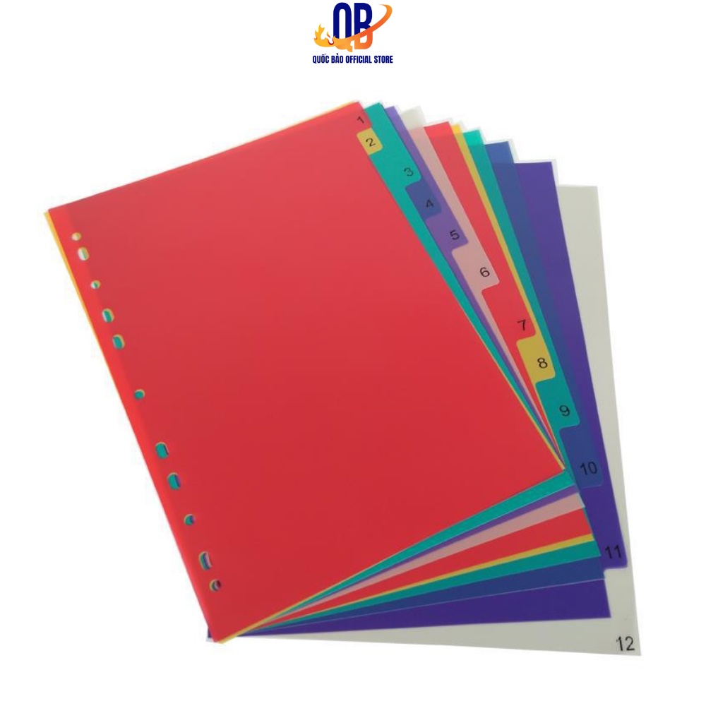 Bìa phân trang nhựa - chia file giấy 10 - 12 số khổ A4 Trà My - 1 tập ...