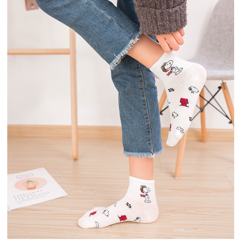 Vớ Cotton Cổ Trung Họa Tiết Hoạt Hình Snoopy Phong Cách Mới Cho Nữ | BigBuy360 - bigbuy360.vn