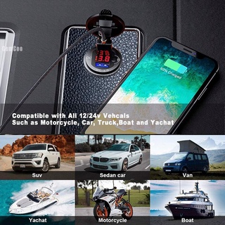 QC 3.0 Ổ Cắm Sạc Xe Hơi USB Kép Có Cáp Chống Thấm Nước Sạc Nhanh Ổ Cắm Điện Cho Xe Máy 12V-24V Thuyền Biển Xe Tải ATV