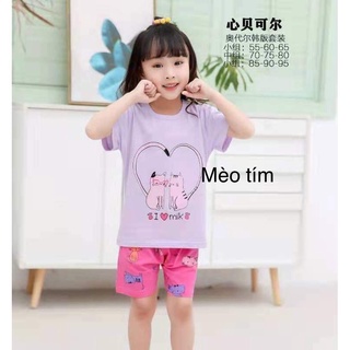 Bộ cộc xuất hàn bé gái size đại, bộ cộc chui đầu bé gái công chúa, elsa, gấu dâu hình dễ thương, bộ cotton chất mát