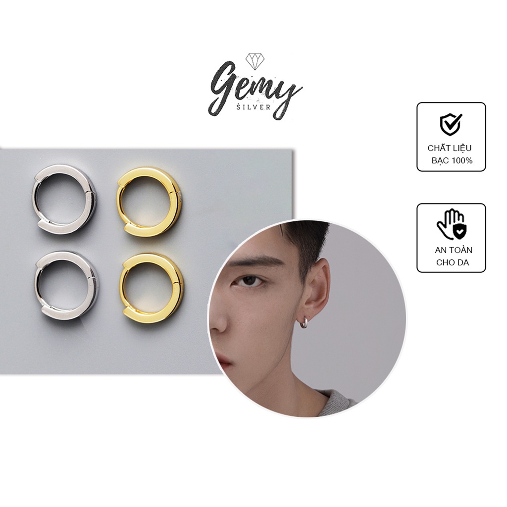 Khuyên tai nam tròn bạc Heli nhiều size trơn basic nữ unisex (1 chiếc) | GEMY SILVER KN1
