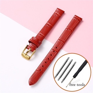 Dây Đeo Đồng Hồ Bằng Da Thật Kích Thước Nhỏ 8mm 10mm 12mm 14 16 18 20mm Kèm Khóa Kim Loại Màu Vàng Hồng Dành Cho Nữ