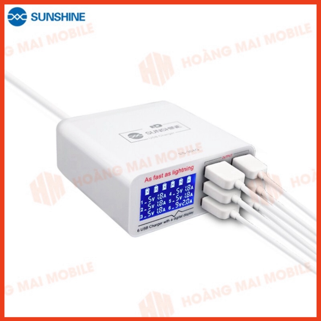 Sạc nhanh SUNSHINE SS-304Q 40W 6 cổng: 4 USB-A + QC3.0 + Type-C/PD