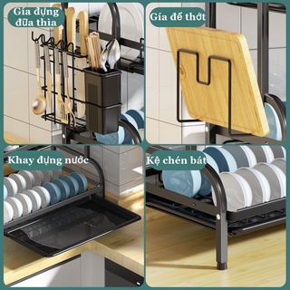 Kệ Úp Bát Mini, Kệ Chén Đĩa Thông Minh Trên Bồn Rửa Bát, Trạn Bát Đĩa Đa Năng Kèm Ống Đũa