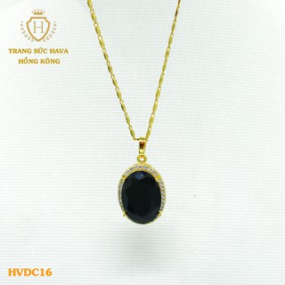 Dây Chuyền, Vòng Cổ Nữ Mặt Đính Đá Màu Xanh Xi Mạ Vàng Non Cao Cấp - Trang Sức Hava Hong Kong