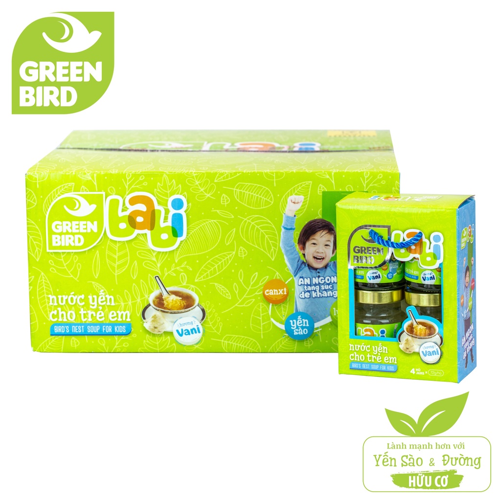 Thùng 15 Lốc Green Bird - Babi Nước Yến Cho Trẻ Em Hương Vani - GREEN BIRD - Lốc 4 hũ x 72G