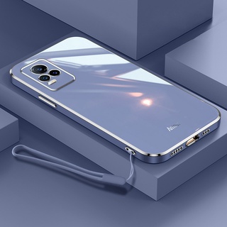 Ốp Điện Thoại Cho Vivo V21 V21E 4G 5G Y73 2021 Mạ Điện Chính Xác Camera Silicon Mềm Có Dây Buộc Miễn Phí