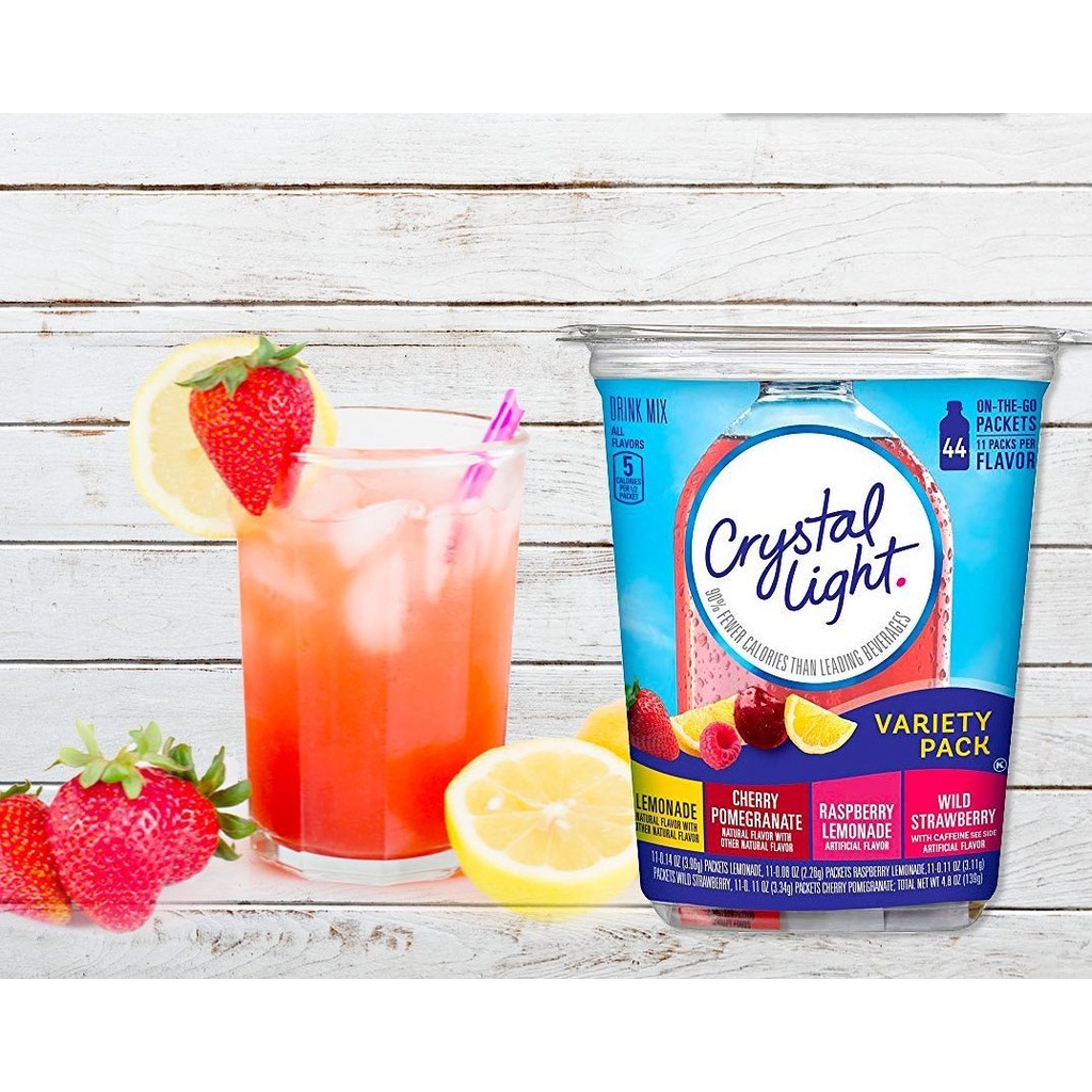 Crystal Light Hộp 44, 60 gói 4 vị Bột pha nước trái cây không đường giải  khát DAS / LOWCARB Drink Refreshing Energizing