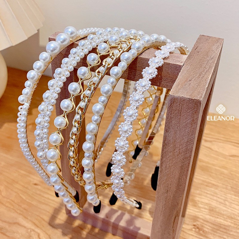Băng đô cài tóc nữ Eleanor Accessories đính đá ngọc trai nhân tạo phụ kiện tóc bờm tóc 4209