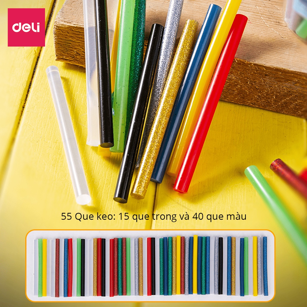 Hộp 55 cây keo nến Deli - Nhiều màu sắc lấp lánh, phù hợp làm đồ thủ công DIY, trang trí sản phẩm - DL390055