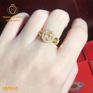 Nhẫn Nữ Kim Tiền Tài Lộc Bản To Đính Đá Xi Mạ Vàng Non Cao Cấp (Có Hộp Nhựa) Trang Sức Hava