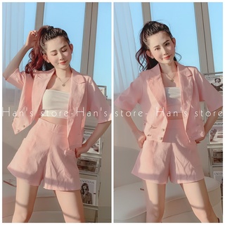 [HAN’S STORE ](XẢ KHO) BỘ CHẤT TWEED MINI VEST - MÀU HỒNG / XANH - SET KHÔNG KÈM ÁO ỐNG (ẢNH THẬT)