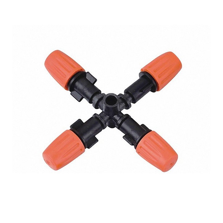 50 Bộ béc tưới phun sương 4 hướng cam kèm tê nối nhanh ống 8mm (tùy chọn van chống rỉ nước)