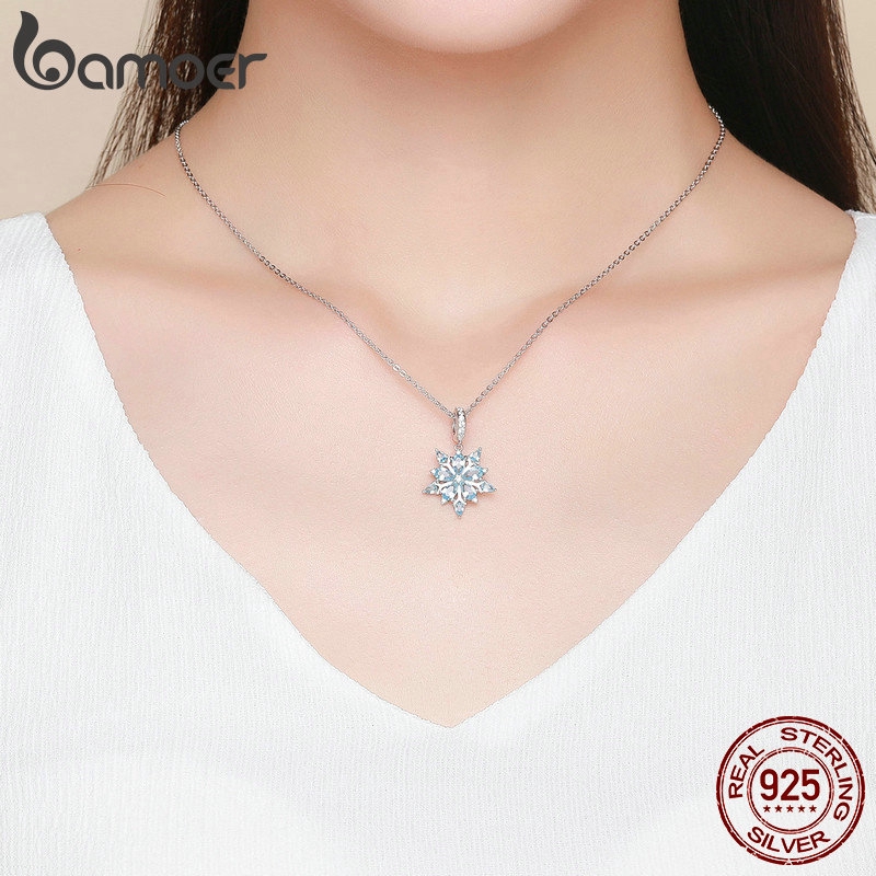 Hạt phụ kiện Bamoer SCC940 bằng bạc 925 hình bông tuyết mùa đông đính đá CZ thanh lịch