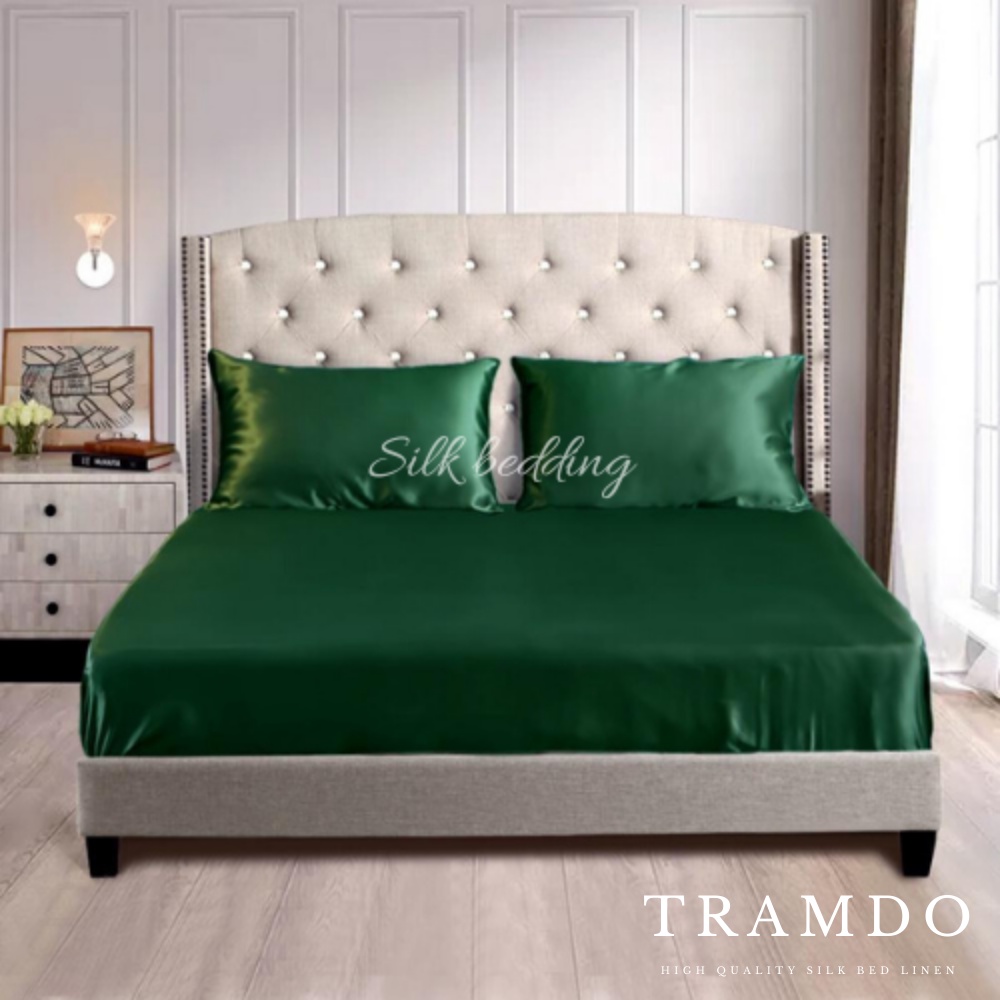 Ảnh Bộ Chăn Ga Gối Lụa Cao Cấp TRAMDO BEDDING Màu Xanh Lá Cây 3