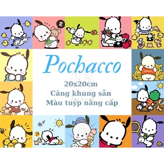Tranh tô màu theo số TinaSweet Size mini 20x20cm 🌈 Sanrio - Chú chó Pochacco - Căng khung sẵn