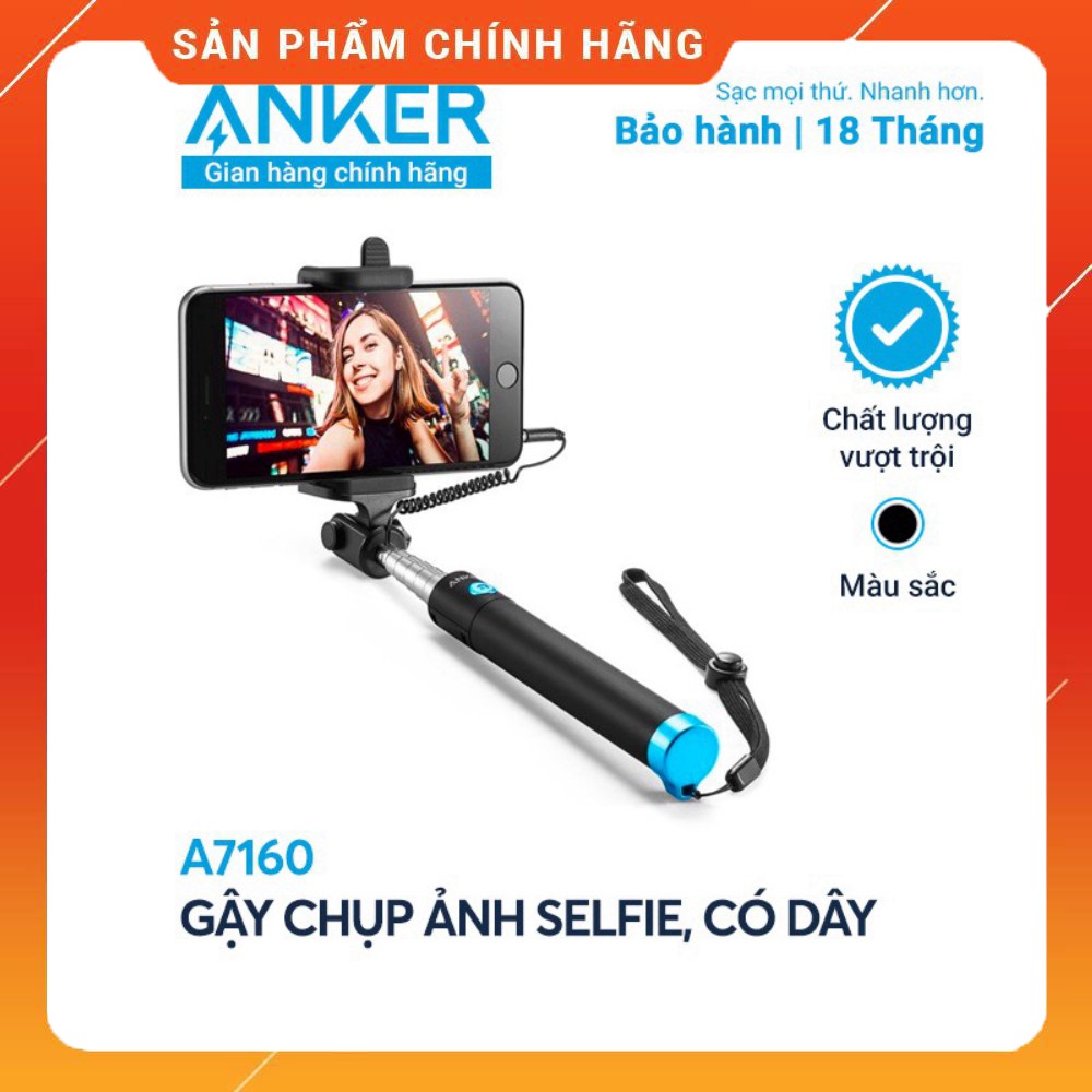 Gậy chụp ảnh tự sướng có dây ANKER Selfie Stick Wired A7160 Shopee