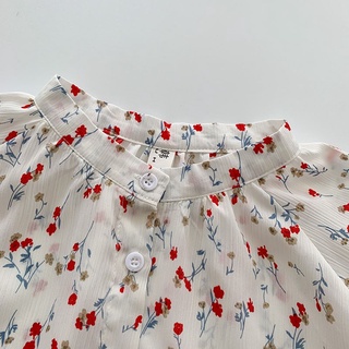 Phong Cách Hàn Quốc Nữ Nữ Voan Rời Hoa Áo Sơ Mi Tay Dài Áo Baju Baju Wanita Lengan Panjang