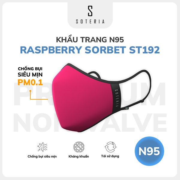 Khẩu trang thời trang Soteria Raspberry Sorbet ST192 - N95 lọc 99% bụi mịn 0.1 micro - Size S,M,L