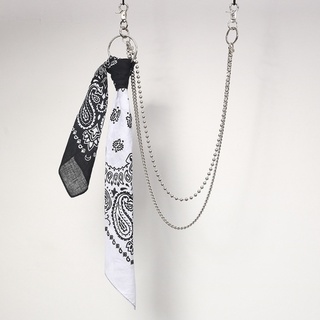Hip Hop Contrast Color Paisley Biker Bandana with Waist Wallet Chain Pants Belt