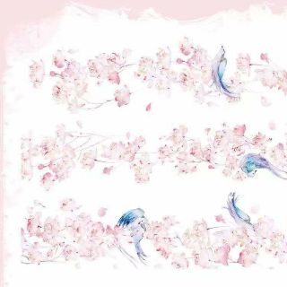[mỗi mẫu dài 1m] băng dính washi mẫu cung đình, hoa hồng chim xanh, tuyết liên, bình mực, hoa xanh nhũ, set 3 vải kimono
